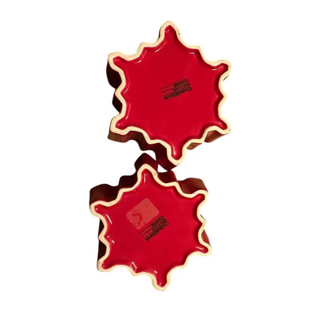 Crate and Barrel pair of red and white ceramic snowflake shape bowls ramekins
